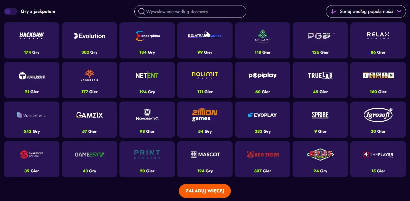 Dostawcy gier Irwin Casino